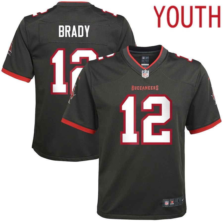 Youth Tampa Bay Buccaneers 12 Tom Brady Nike Pewter Alternate Game NFL Jersey